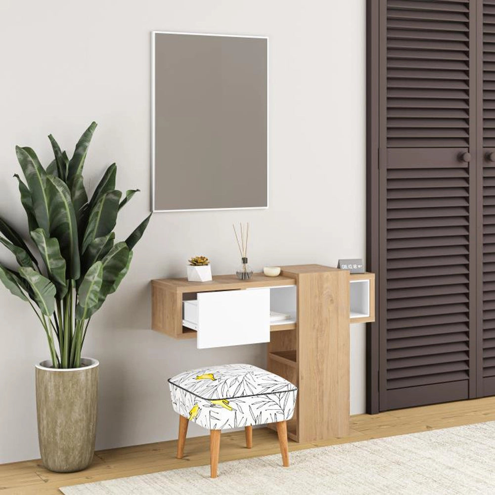 Cassettiera con Specchio Rettangolare Quercia e Bianco Mobile da Ingresso