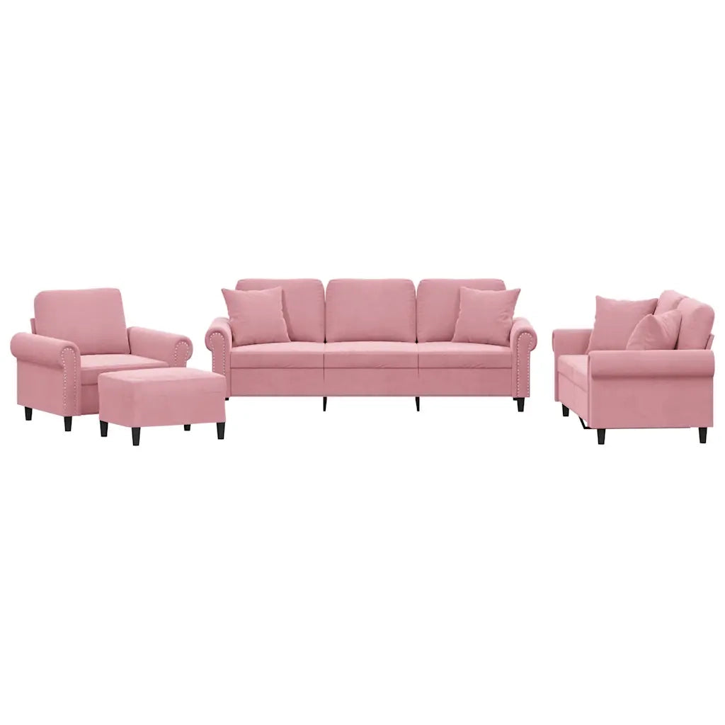 vidaXL Set di Divani 4 pz con Cuscini Rosa in Velluto