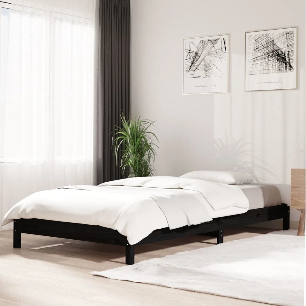 Letto singolo | Letto per adulti | Letto Impilabile Nero 75x190 cm in Legno Massello di Pino