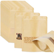 Zaini in Carta 50 pezzi - Sacchetti di Carta con Finestra - Borse di Cartone Reutilizzabili con Fondo Piatto - Materiale Ecologico in Carta Kraft - Adatti per Caramelle/Noci/Caffè in Scatola - Sacchetti di Imballo