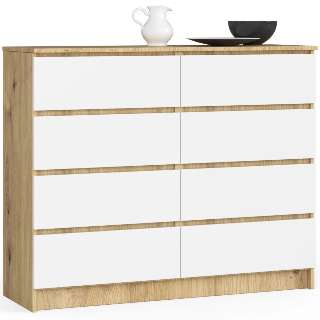 Cassettiera AKORD K120 Quercia Artisan 120 cm 8 cassetti inserto frontale Bianco 120x40x99 cm
