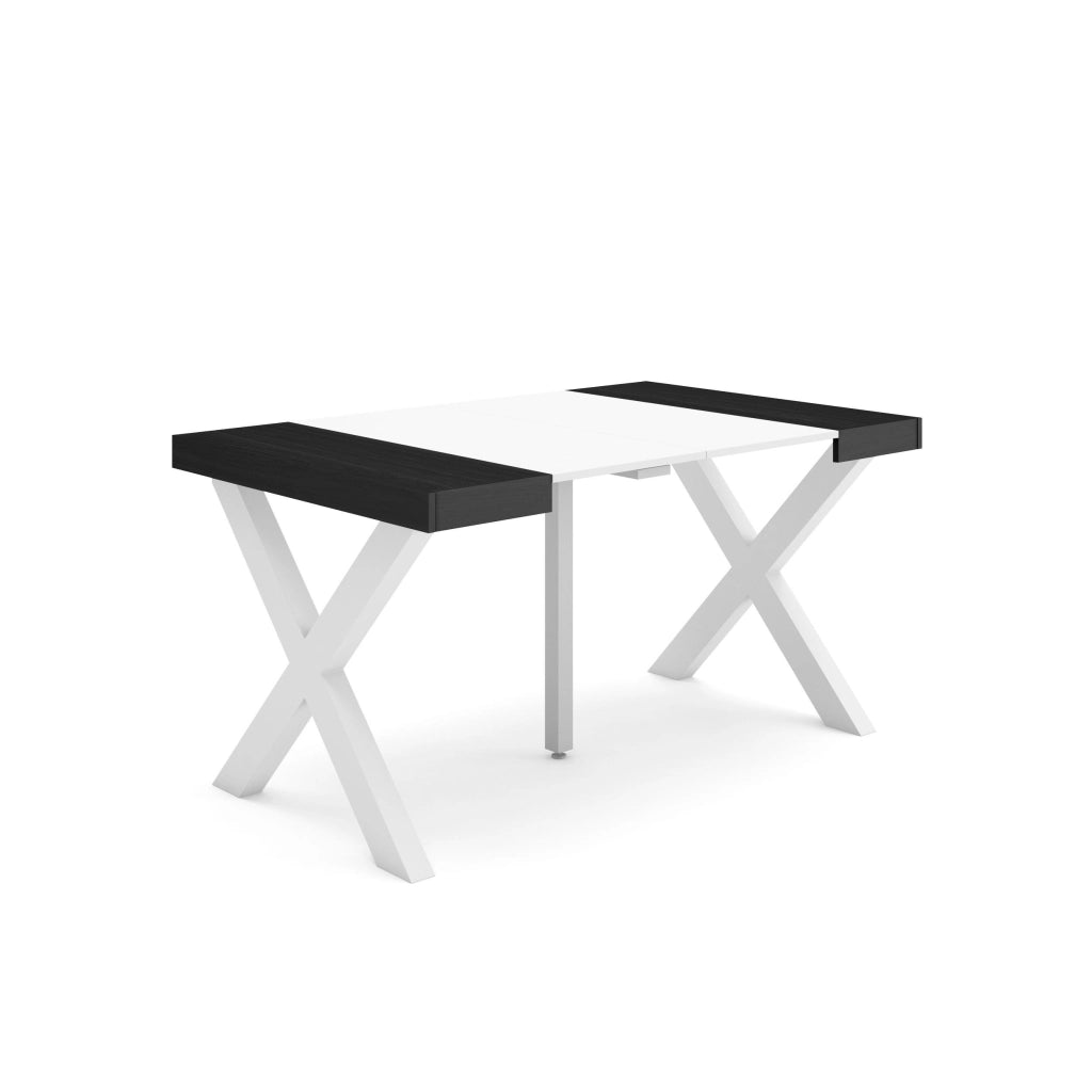Consolle allungabile, 58 fino 140x90x73cm, Per 6 persone, Gambe in legno, Bianco e nero RF2724
