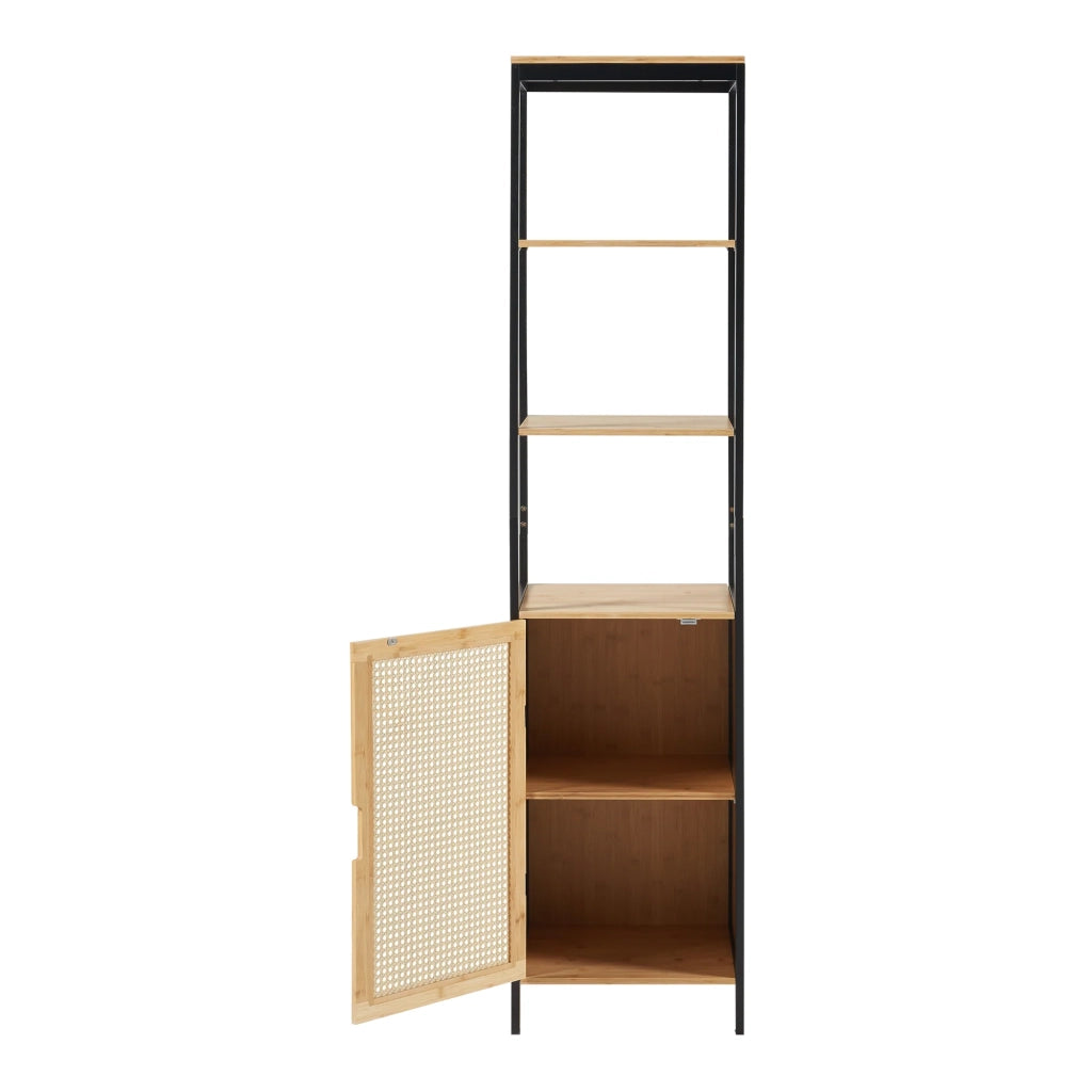 Mobiletto da bagno a colonna in bambù e rattan 172 x 40 x 35 cm MDF beige 03_0009954