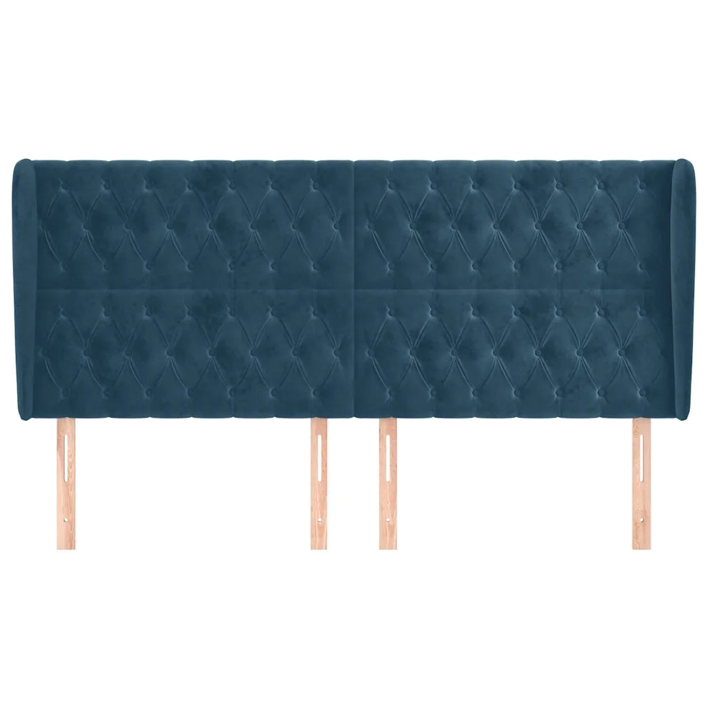 Testiera | Testata ad Orecchio Blu Scuro 203x23x118/128 cm in Velluto