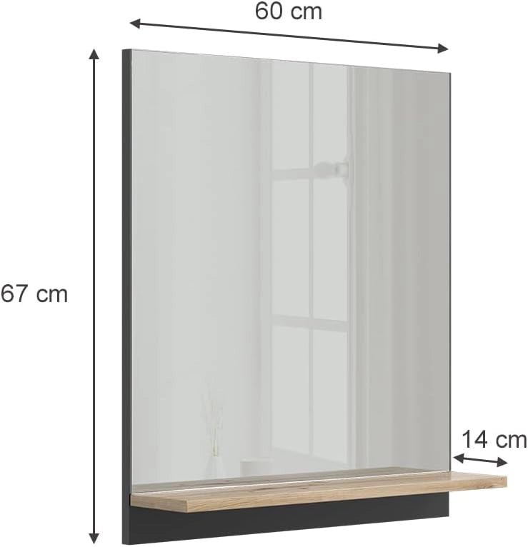 Specchio contenitore bagno Marelle, Antracite/Artisan, 60 x 67 cm con ripiano, adatto per il montaggio a parete in ambienti umidi