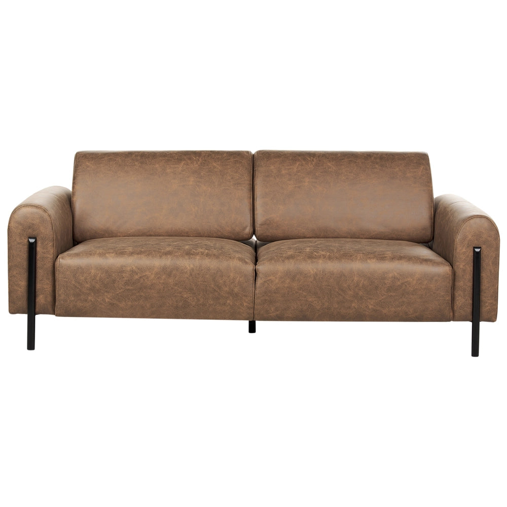 Divano 3 posti rivestito in tessuto effetto pelle marrone schienale regolabile stile moderno