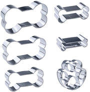 Set di 6 stampi per biscotti "Paw & Bone" - 5 misure di stampi per biscotti osso e 1 stampo per biscotto con osso - Stampino per biscotti con rilievo in acciaio inossidabile di un osso cane per biscotti per cani o snack.