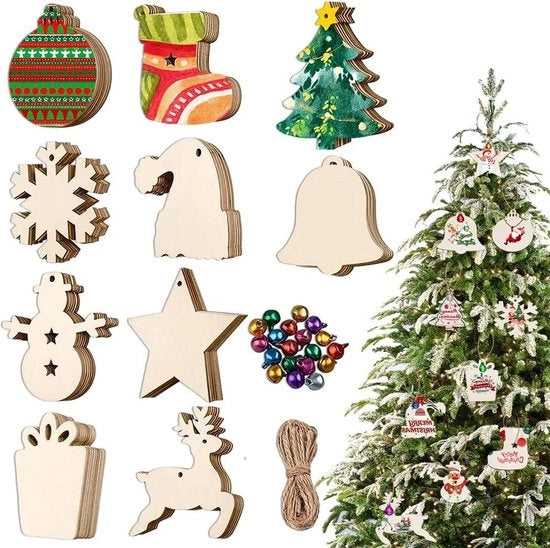 Hangers in legno per decorare la casa di Natale - 100 pezzi - decorazione in legno per bambini - decorazione per la casa di Natale - houtbeschilderen.