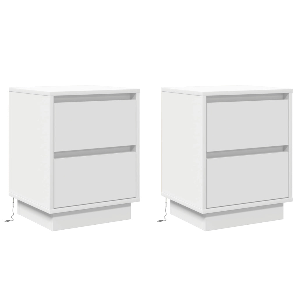 Comodini con luci LED 2 pcs Bianco 39x34.5x50 cm