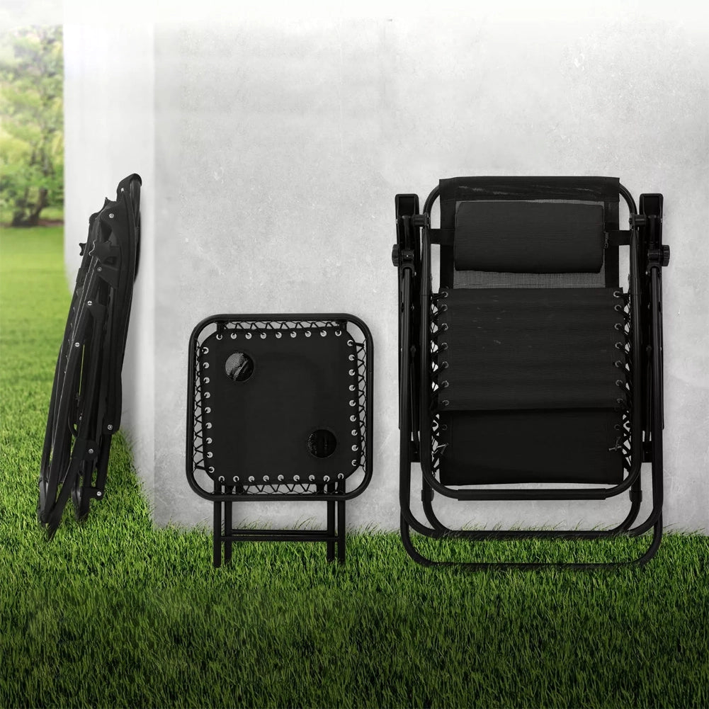 Set 2 Sedie Sdraio Zero Gravity Reclinabili Tavolino Pieghevole Esterno Giardino