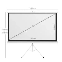 Telo Proiettore da 84 Pollici con Treppiede Regolabile, in Plastica e Metallo, 200x8x118 cm, Bianco