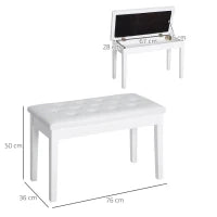 Sgabello Pianoforte Professionale con Vano Portaoggetti Ecopelle, Legno 76 × 36 × 50cm Bianco