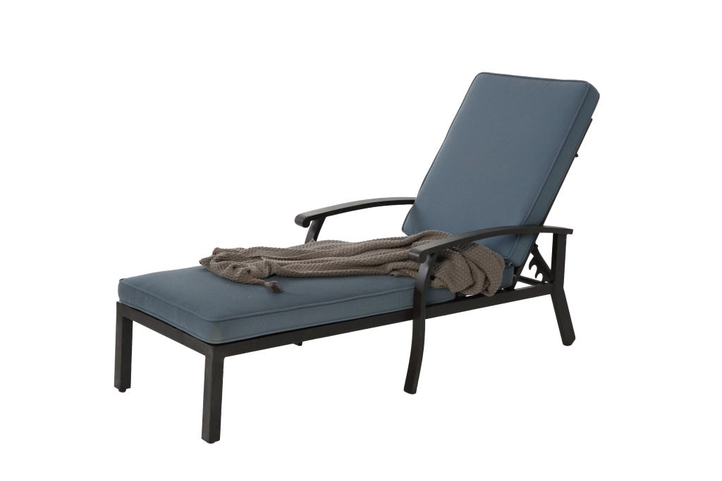 OKWISH Sdraio da Giardino Reclinabile a 5 Posizioni con Cuscino, Struttura Intrecciata per Terrazza Piscina, Alluminio Blu