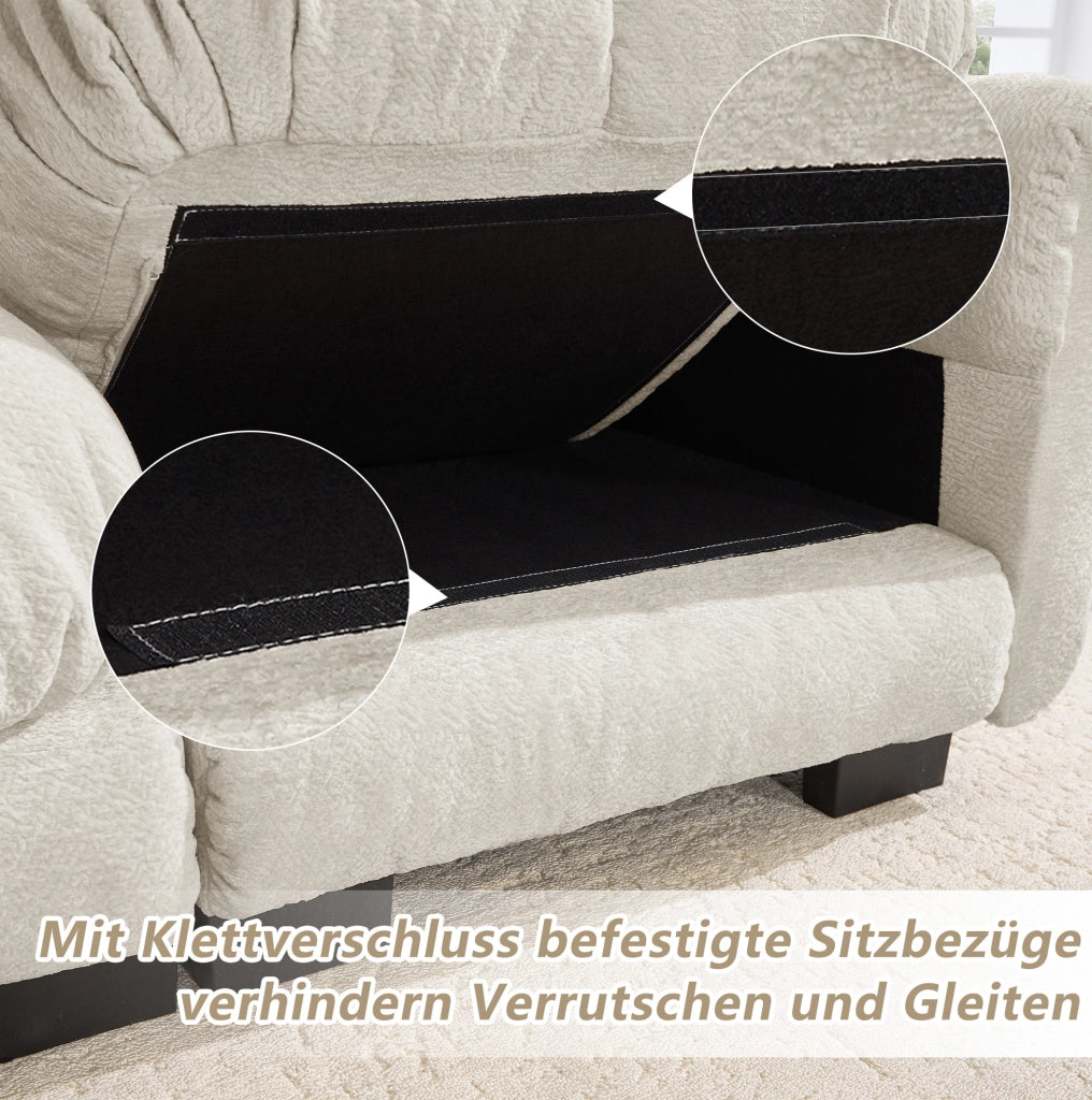 Divano modulare a U 3 posti con ottomana mobile 260x149x90 cm in chenille kaki chiaro
