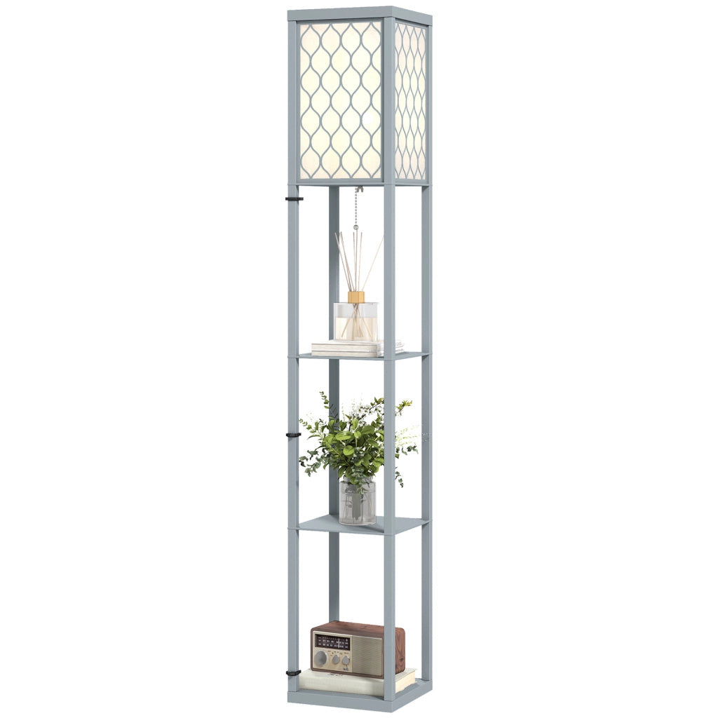 Lampadaire con scaffali 3 livelli ¨C zephmum ¨C grigio e bianco 26x26x160 cm