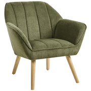 Poltrona in tessuto verde in stile retrò Rivestimento idrorepellente Gambe in legno di gomma con braccioli