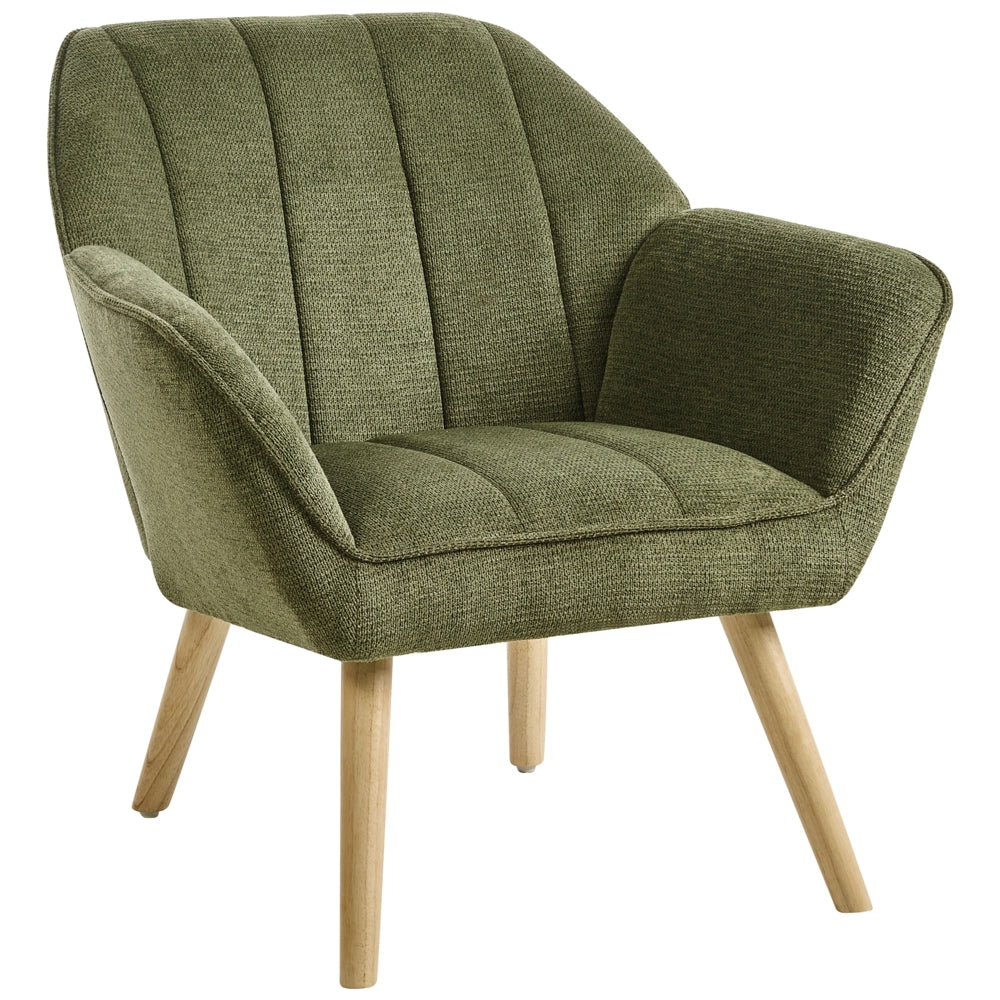 Poltrona in tessuto verde in stile retrò Rivestimento idrorepellente Gambe in legno di gomma con braccioli