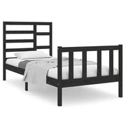 Letto singolo | Letto per adulti | Giroletto in Legno Massello Nero 75x190 cm Small Single