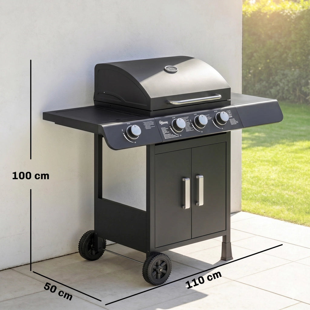 Barbecue a Gas 4 Bruciatori ¨C zephmum ¨C Grigio Antracite con Coperchio 110x50x100cm