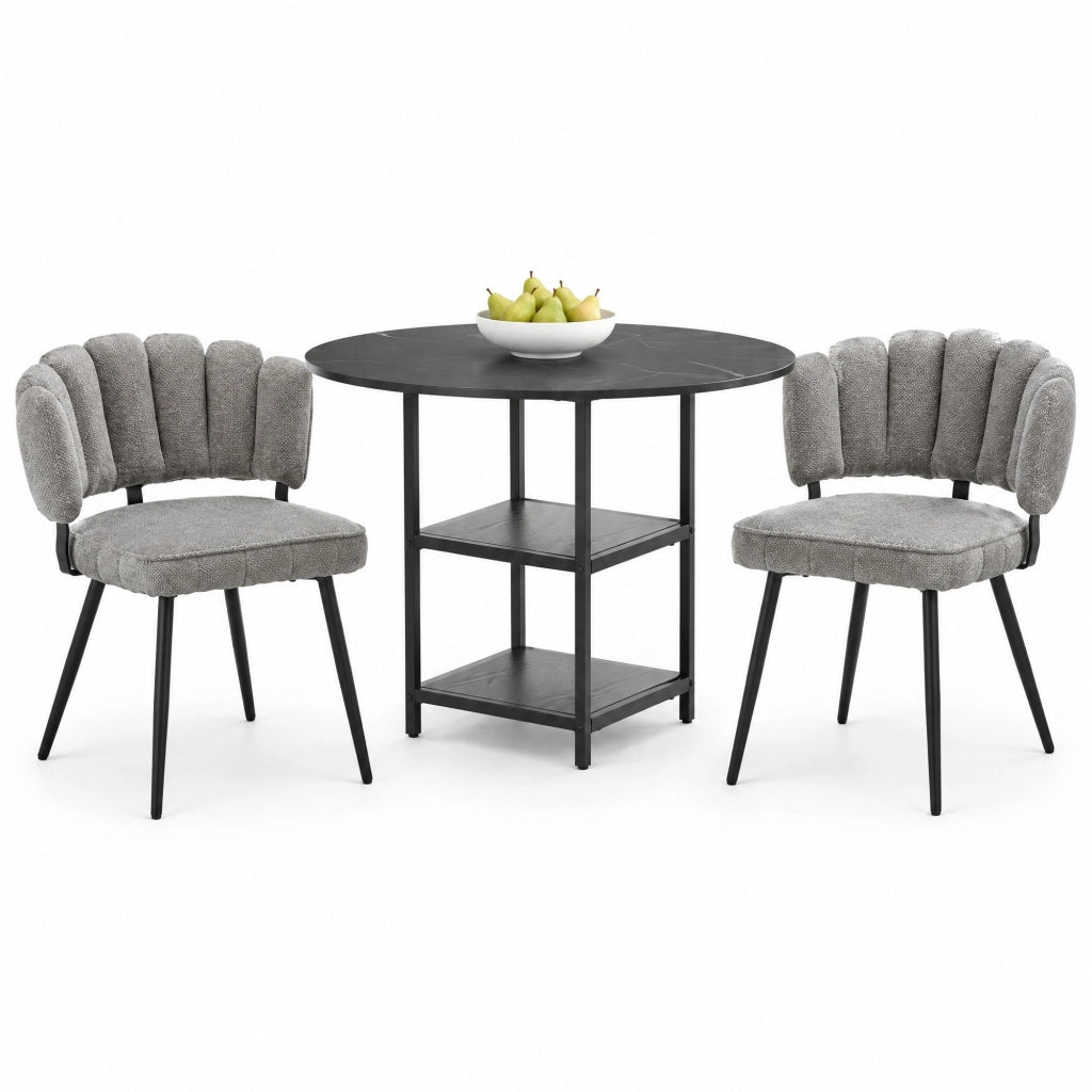 Set tavolo rotondo 107 cm nero e grigio MDF e metallo; 2 ripiani aperti