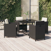 Set da Pranzo da Giardino 5 pz con Cuscini in Polyrattan Nero 3095503