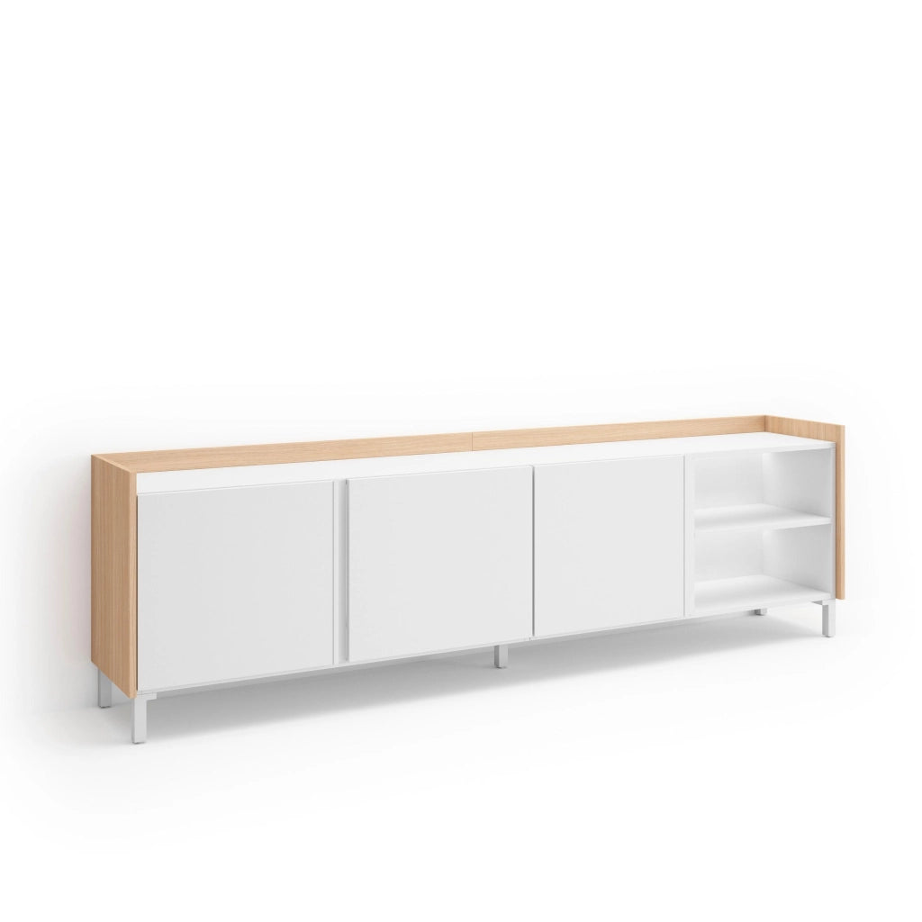 Mobile TV Soggiorno, 207x61x35 cm, Per TV fino a 80", Design industriale, LED, Bianco e Rovere soft