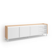 Mobile TV Soggiorno, 207x61x35 cm, Per TV fino a 80", Design industriale, LED, Bianco e Rovere soft