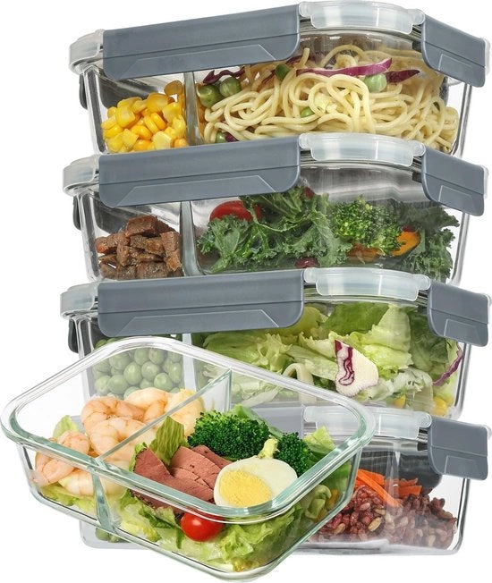 Contenitori in vetro da 935 ml con coperchio - set per preparazione dei pasti - contenitori in vetro per la conservazione degli alimenti con coperchio - compatibili con forno a microonde, congelatore e lavastoviglie