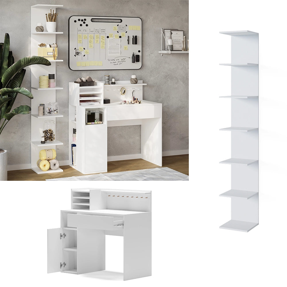 Vicco Scrivania Bianco 2 parti, con libreria