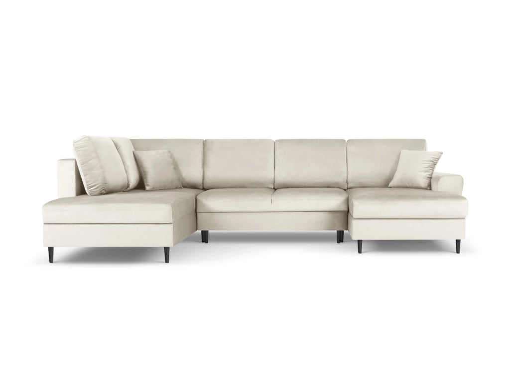 Cosmopolitan Design - Divano panoramico convertibile sinistro con contenitore "Kyoto" 7 posti in velluto beige chiaro 