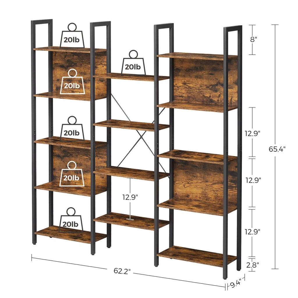 Libreria con 14 scomparti struttura in metallo per soggiorno o ufficio stile industriale 158 x 24 x 166 cm marrone rustico e nero 12_0004256