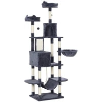 Albero per Gatti 206 cm Torre per Gatti con Cuccia, 2 Palline Giocattolo, Pali in Sisal, Piattaforma per Gatti Grandi, Grigio Scuro