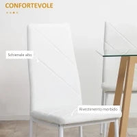 Set di 4 Sedie da Pranzo con Schienale Alto in Finta Pelle e Acciaio, 41x50x97cm, Bianco