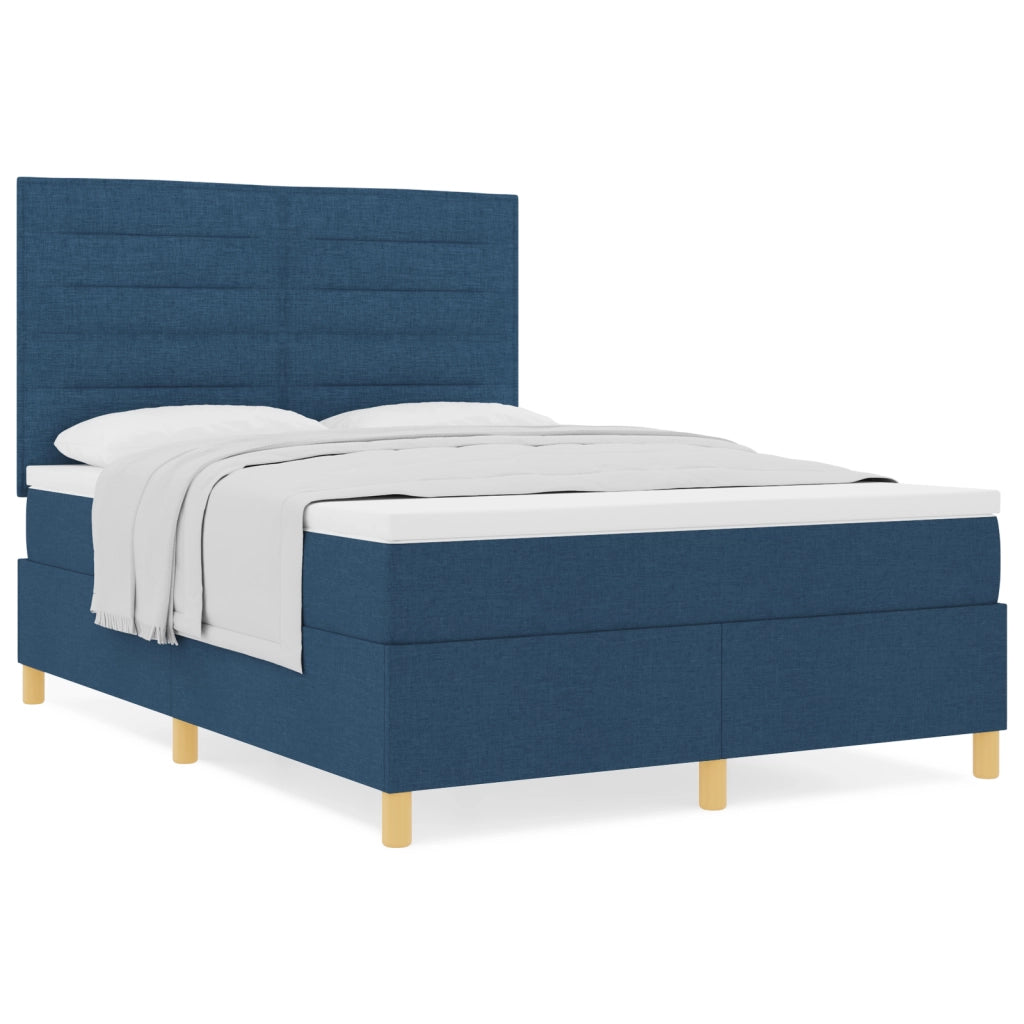Letto Box Spring con Materasso Blu 160x200 cm in Tessuto