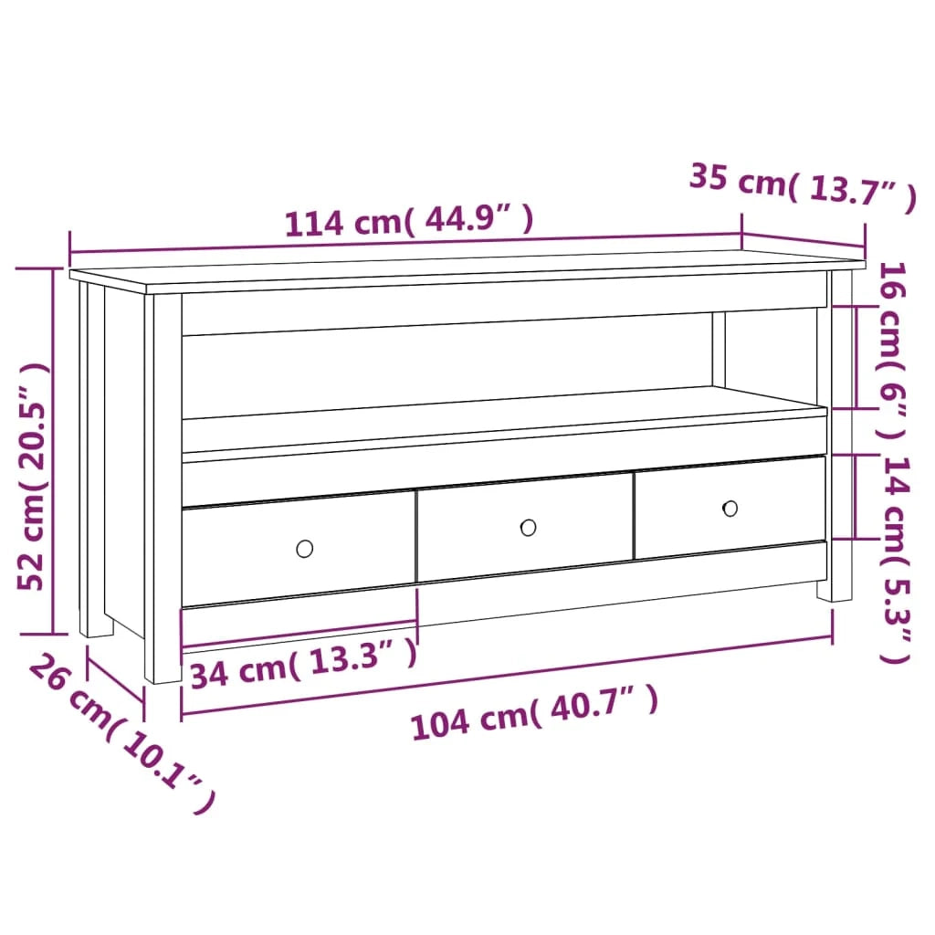 Mobile TV multimediale scaffale TV credenza mobile TV sala da pranzo soggiorno camera da letto 114 x 35 x 52 cm legno di pino massiccio bianco 02_0025783