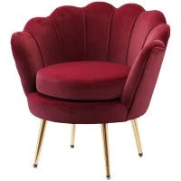 Poltrona a Conchiglia, Poltroncina Vintage, Poltroncina da Camera e Salotto, Design Elegante, con Schienale Alto, 76x67x74cm, Rosso Scuro