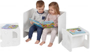 Set Tavolo e 2 Sedie per Bambini, Tavolo e Sedie Salvaspazio per Bambini 3+ Anni con Lavagna per Disegnare e Piedini Antiscivolo, per Camerette, Soggiorno e Studio (Bianco)