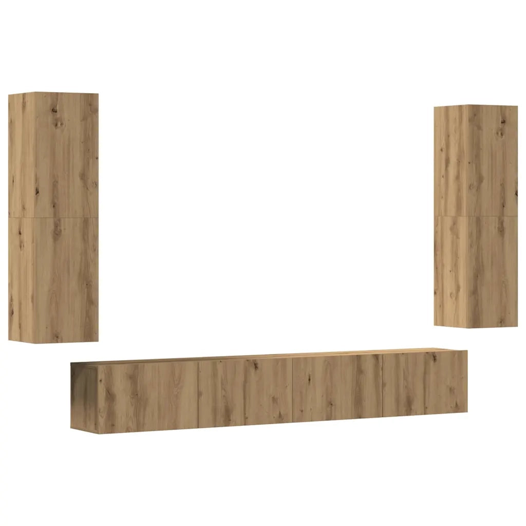 Mobili TV a Parete 4 pz Rovere Artigianale in Legno Multistrato