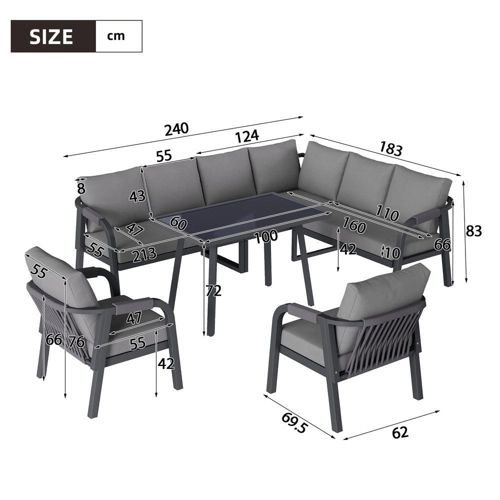 Set Pranzo da Giardino 8 Posti con Divano Angolare, Tavolo e Poltrone ¨C Xylo ¨C Polyrattan Grigio