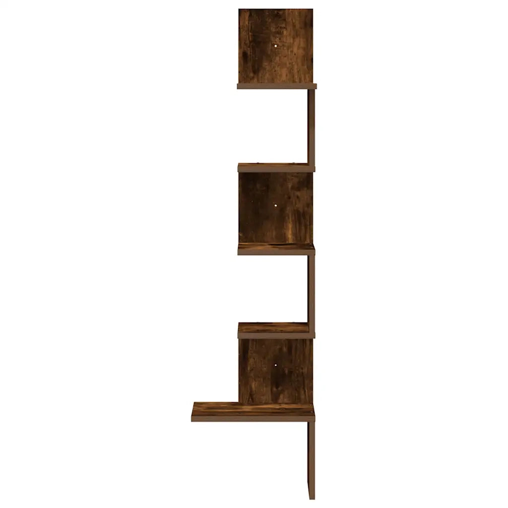 Scaffale Angolare a Muro Rovere Fumo 32x32x127,5 cm Truciolato 860521