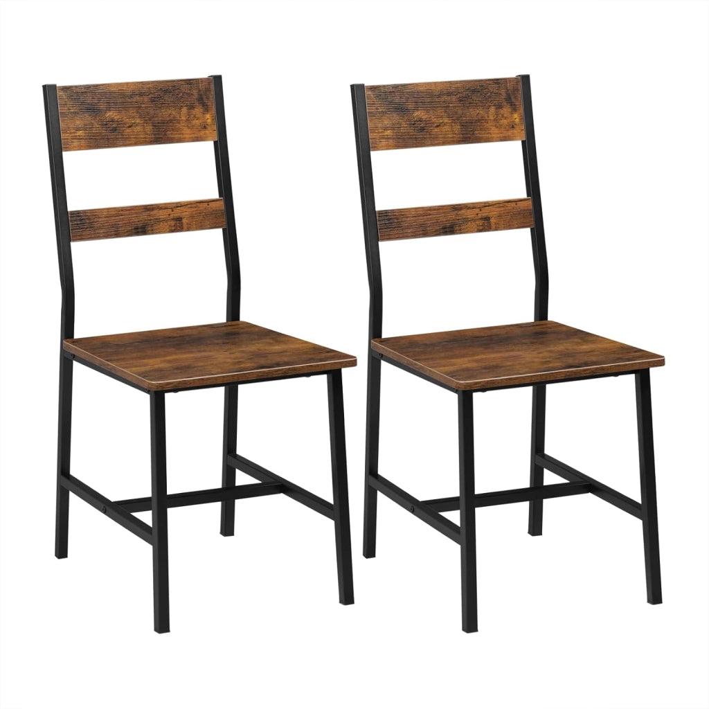 Set 2 Sedie da Pranzo con Schienale, Struttura Metallo e Legno, Design Ergonomico per Cucina/Soggiorno/Balcone, Stile Industriale, Marrone Rustico, K0027EZS-2
