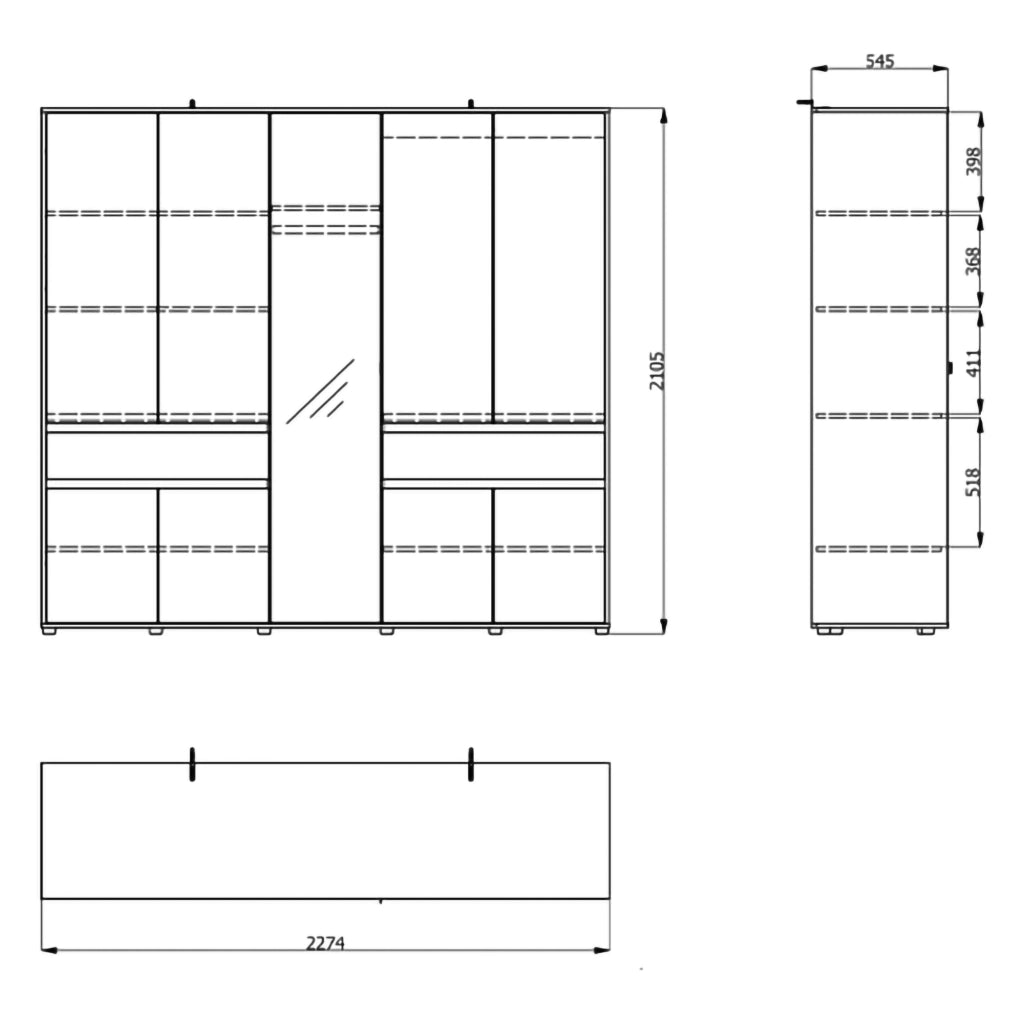 Armadio Camera da Letto Ubud, Guardaroba Grande 2 Cassetti, 228x211h cm Bianco Crema