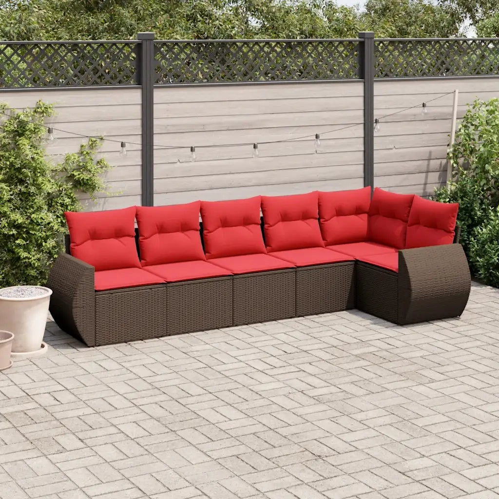 Set Divani da Giardino 6 pz con Cuscini Marrone in Polyrattan 3221393