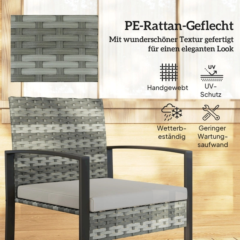 SET BISTRO DA 3 PEZZI PER 2 CON 2 POLTRONE E TAVOLINO, GRIGIO CHIARO