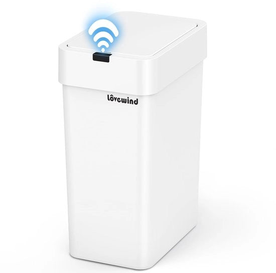 Cassetto per la spazzatura da bagno, 9L, con coperchio, sensore slanciato, contenitore per cosmetici impermeabile all'acqua, bianco, per camera da letto, bagno, cucina, ufficio