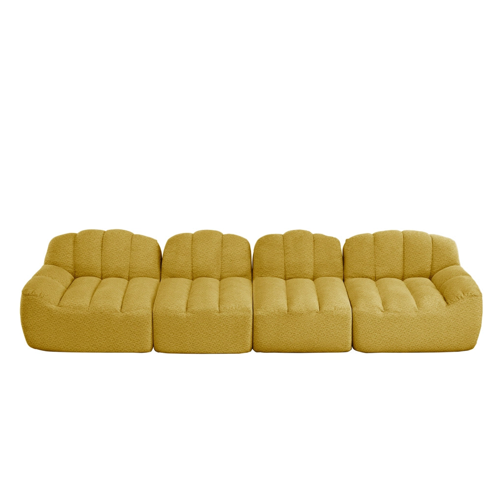 Divano modulare ad angolo con seduta profonda e schienale ergonomico in pile granulato giallo 366 × 104 × 79 cm