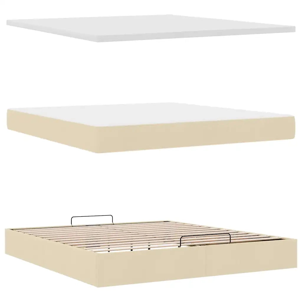 Pouf Letto con Materasso e LED Crema 180x200cm in Tessuto 3312331