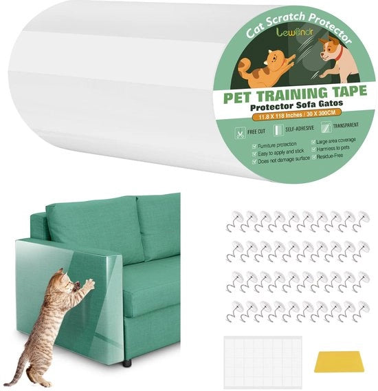 Bancoprotettore per gatti, 30 × 300 cm, copertura per gatti con 40 viti e 40 etichette nanostickers per mobili, divani, tappeti, porte, antikras copertura per gatti