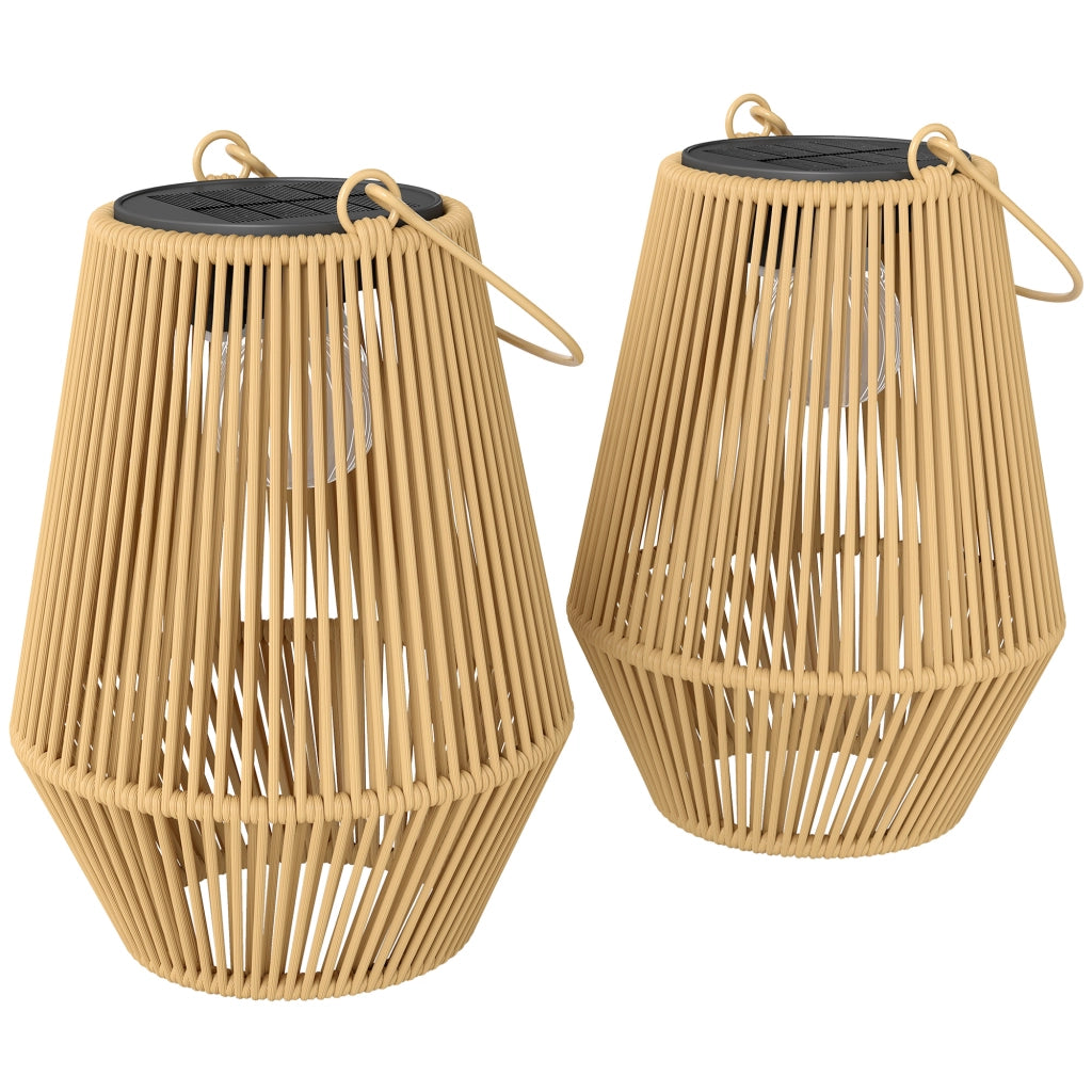 Set di 2 Lampade Solari 16x16x21 cm con Accensione e Spegnimento Automatico IP44 in Rattan Marrone