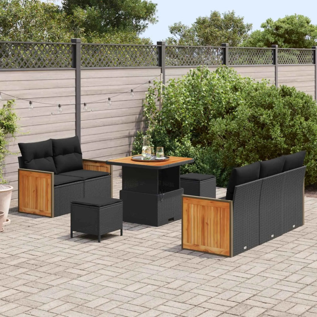 Set Divano da Giardino con cuscino 10 pcs Nero polyrattan
